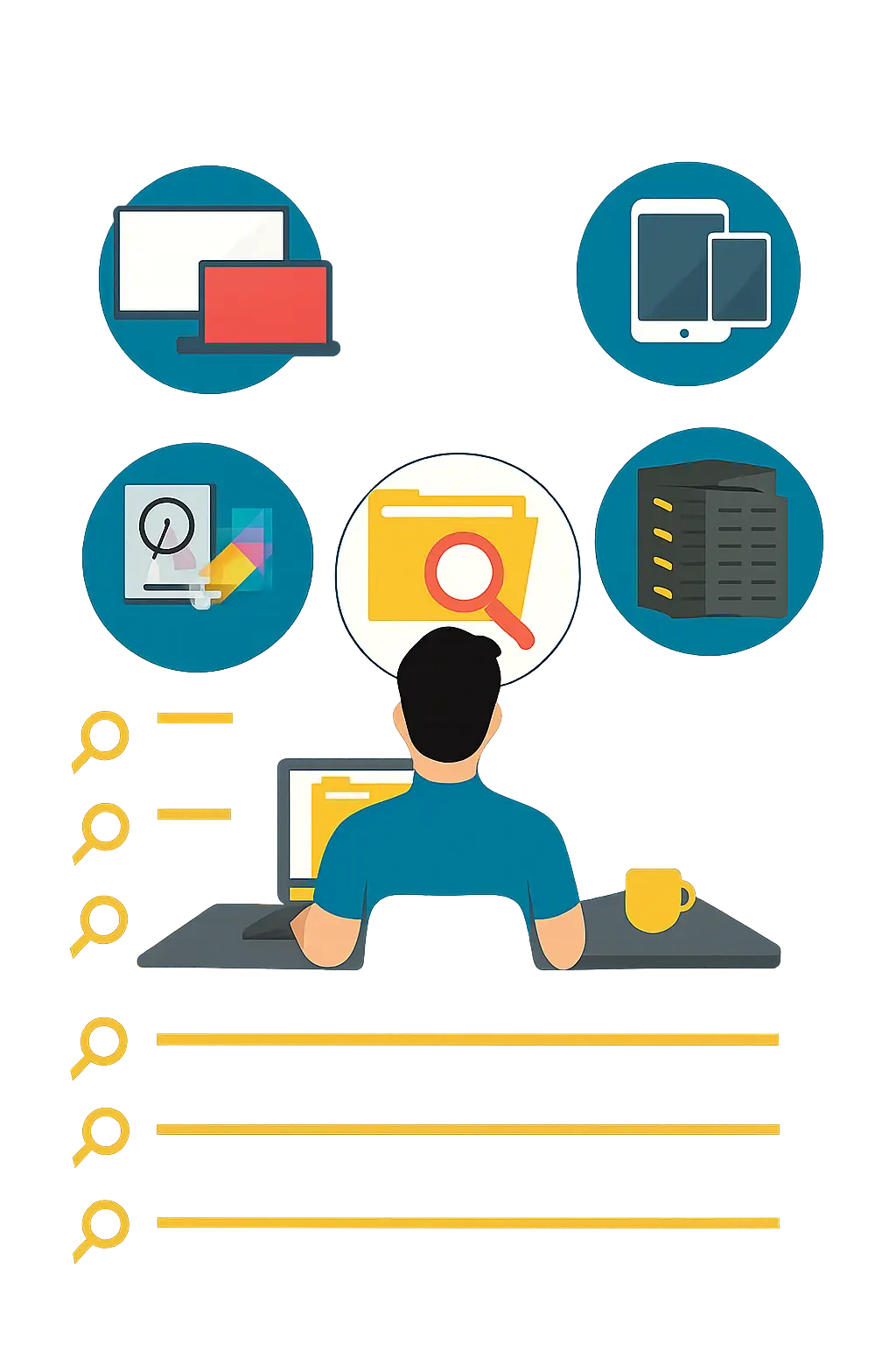 Análise Forense de Dispositivos Eletrônicos 2 Perito realizando análise forense digital em dispositivos eletrônicos como HDs e smartphones